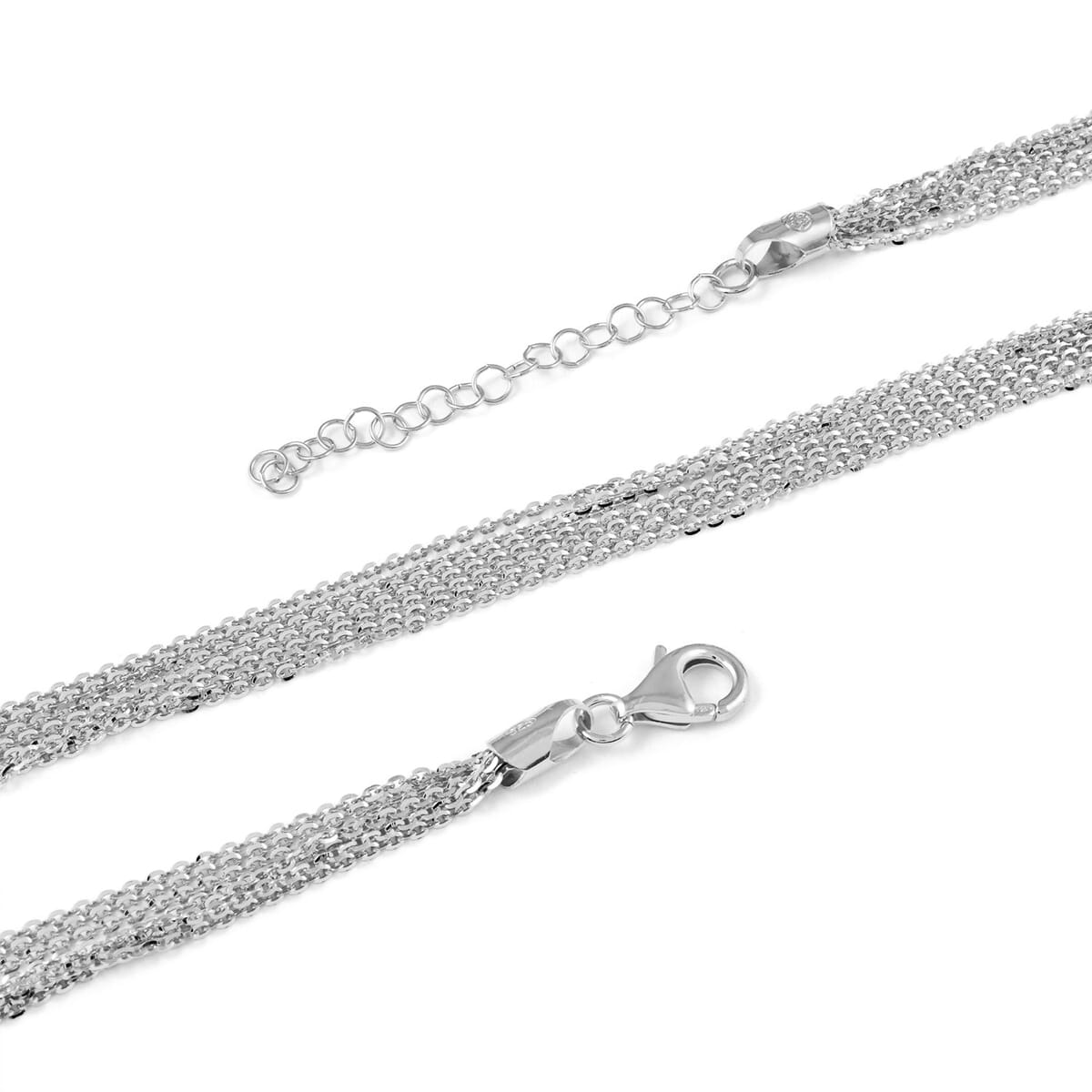 Italian Rhodium Over Sterling Silver Brillantina 7 Lines Necklace 18 Inches 14.1 Grams image number 2