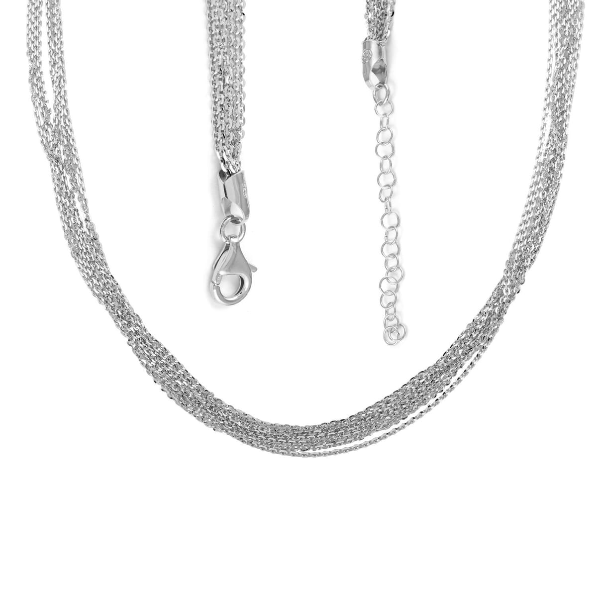 Italian Rhodium Over Sterling Silver Brillantina 7 Lines Necklace 18 Inches 14.1 Grams image number 4