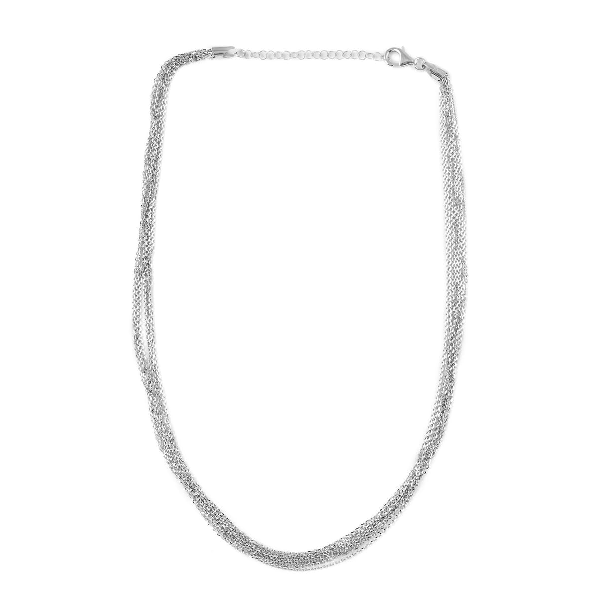 Italian Rhodium Over Sterling Silver Brillantina 7 Lines Necklace 18 Inches 14.1 Grams image number 5