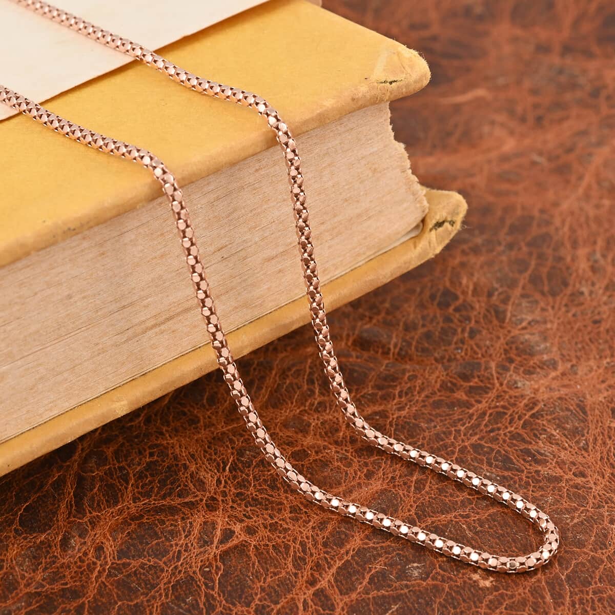 Italian 14K Rose Gold Over Sterling Silver Popcorn Chain Necklace 18 Inches 2.70 Grams image number 1