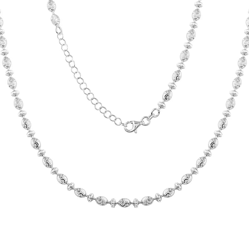 Saturn Chain Necklace, Rhodium Over Sterling Silver Necklace, Silver Saturn Chain, 18-20 Inch Adjustable Chain Necklace 12.5 Grams