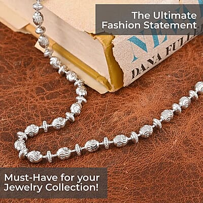 Saturn Chain Necklace, Rhodium Over Sterling Silver Necklace, Silver Saturn Chain, 18-20 Inch Adjustable Chain Necklace 12.5 Grams