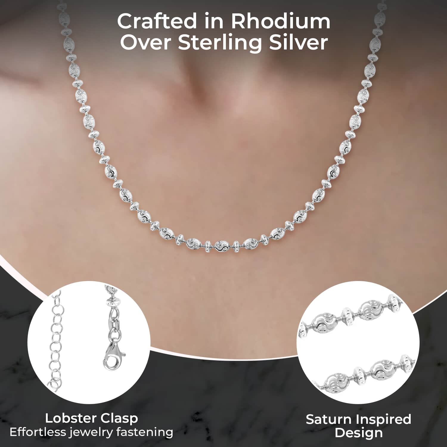 Buy Saturn Chain Necklace, Rhodium Over Sterling Silver Necklace