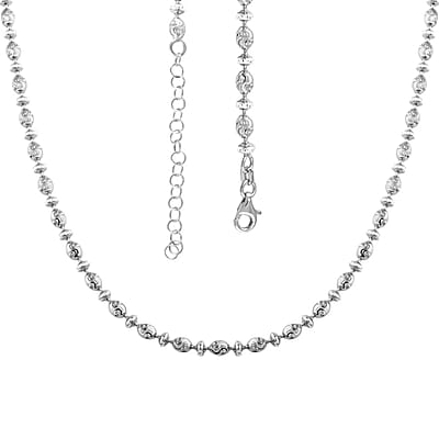 Saturn Chain Necklace, Rhodium Over Sterling Silver Necklace, Silver Saturn Chain, 18-20 Inch Adjustable Chain Necklace 12.5 Grams