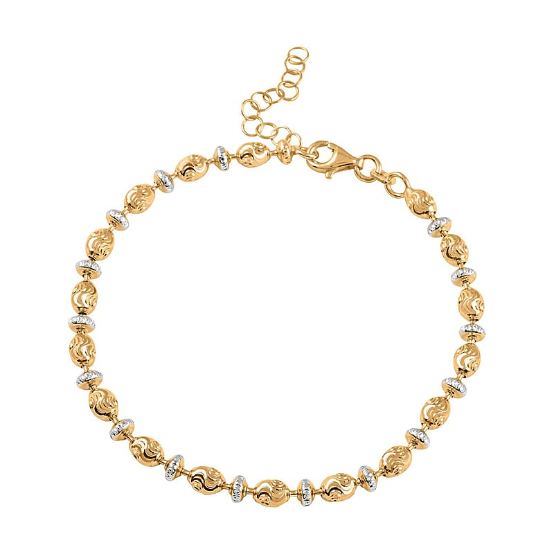 Italian 14K Yellow Gold Over and Sterling Silver Saturno Bracelet (7.00 In) with 1 Inch Extender 5 Grams