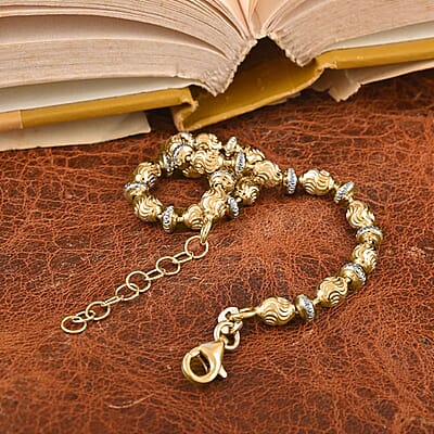 Italian 14K Yellow Gold Over and Sterling Silver Saturno Bracelet (7.00 In) with 1 Inch Extender 5 Grams