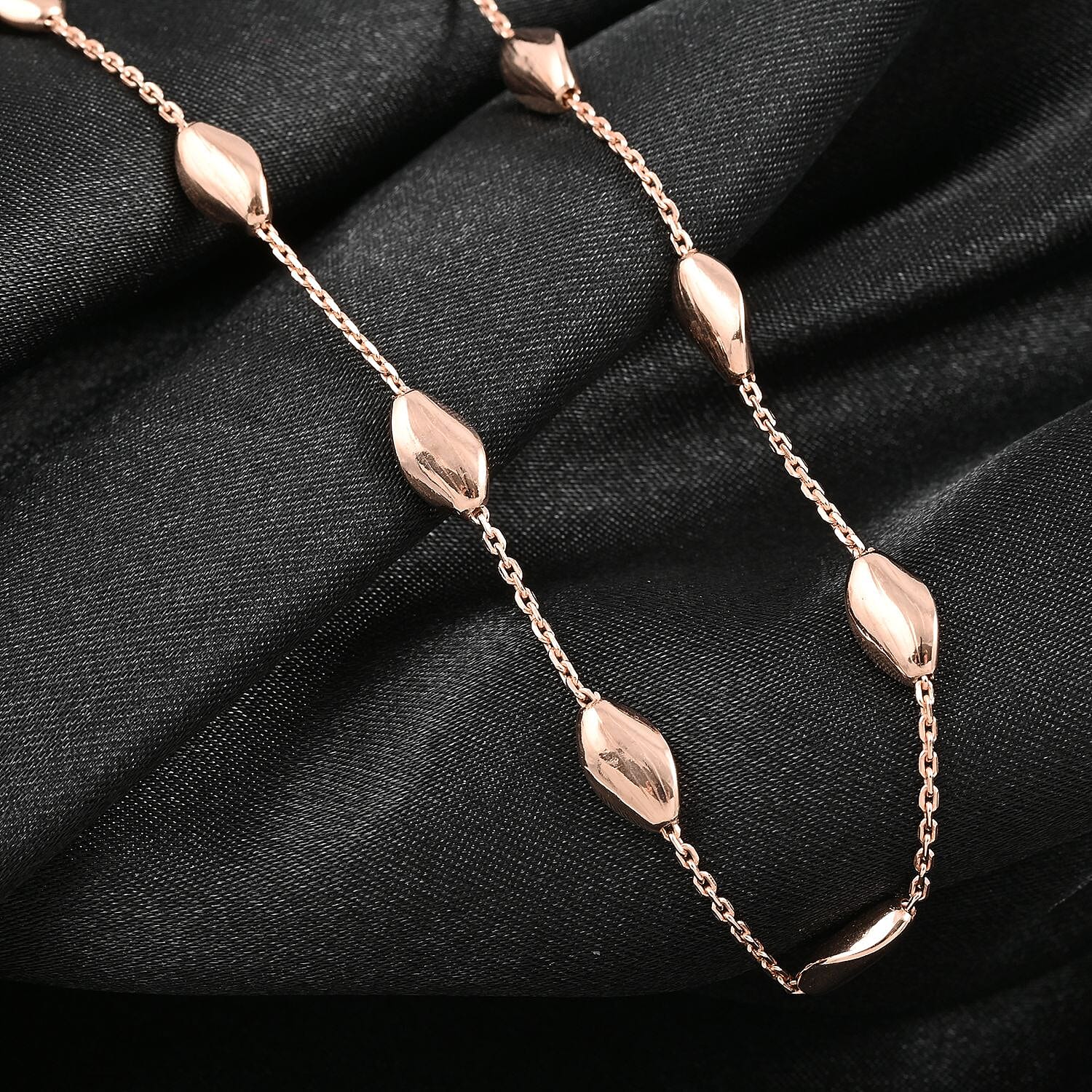 Italian 14K Rose Gold Over Sterling Silver Station Chip Necklace 18 Inches 6 Grams