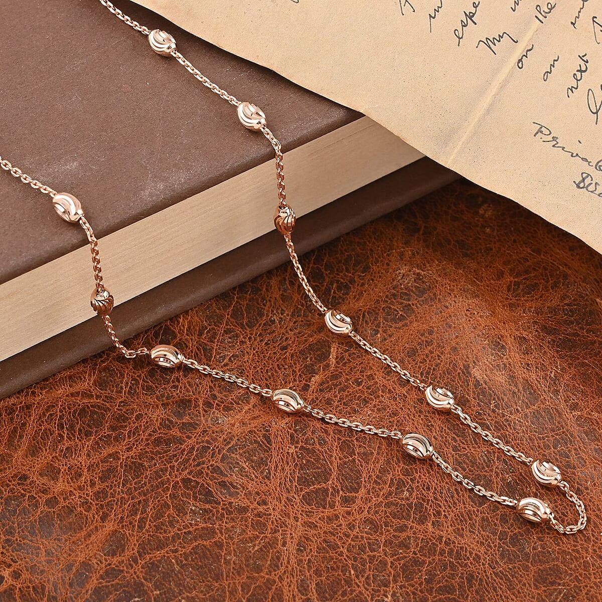 Italian 14K Rose Gold Over Sterling Silver Station Oval Moon Chain Necklace 18-20 Inches 4.10 Grams image number 1