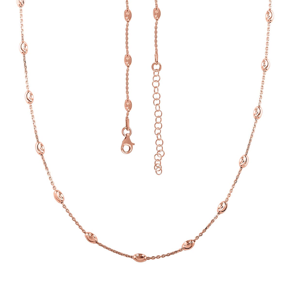 Italian 14K Rose Gold Over Sterling Silver Station Oval Moon Chain Necklace 18-20 Inches 4.10 Grams image number 3