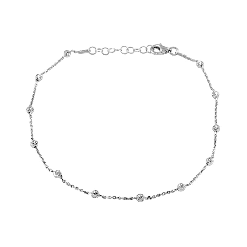 Italian Sterling Silver Station Round Moon Anklet (9.00-10In) (2.30 g)
