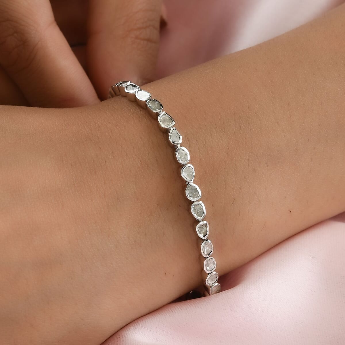 Polki Diamond 2.00 ctw Tennis Bracelet in Platinum Over Sterling Silver, Diamond Jewelry, Gifts For Her, Diamond Bracelet (6.50 In) image number 2