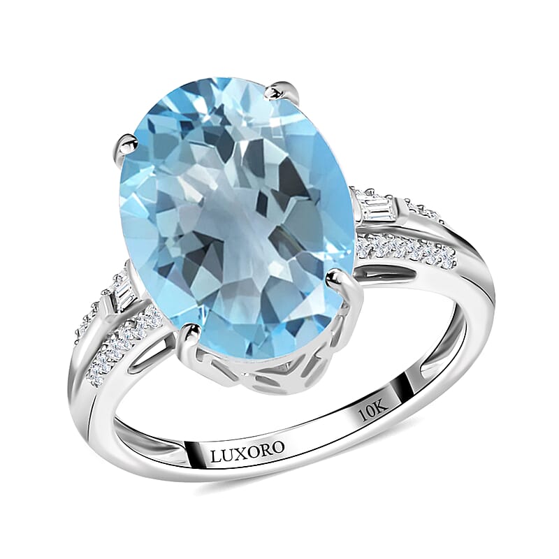 Luxoro 10K White Gold Premium Mangoro Aquamarine and G-H I3 Diamond Ring (Size 10.0) 5.15 ctw