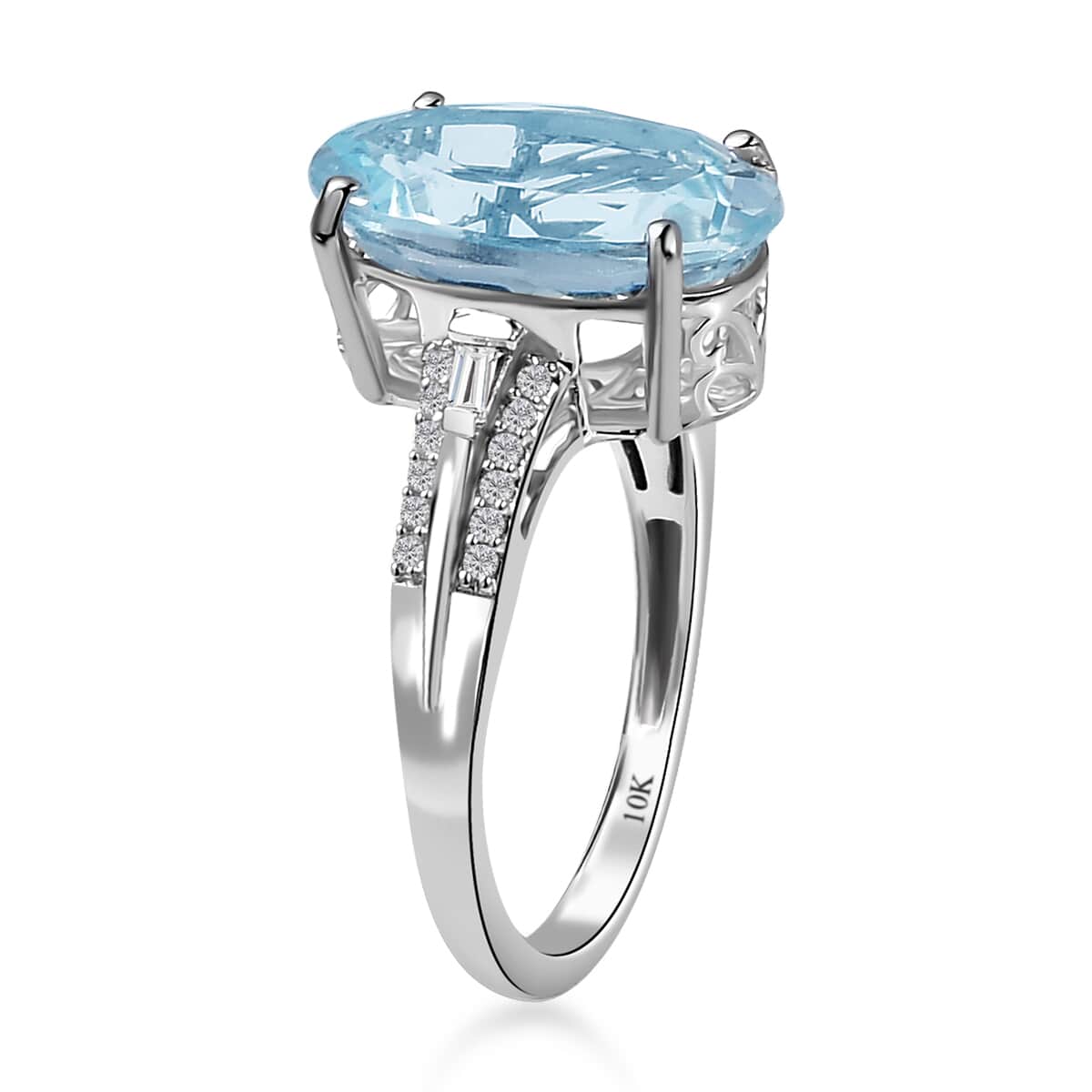 Luxoro 10K White Gold Premium Mangoro Aquamarine, Diamond (G-H, I3) Ring (Size 10.0) 5.15 ctw image number 3