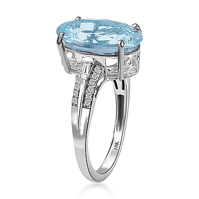Luxoro 10K White Gold Premium Mangoro Aquamarine and G-H I3 Diamond Ring (Size 10.0) 5.15 ctw