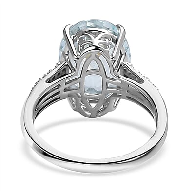 Luxoro 10K White Gold Premium Mangoro Aquamarine and G-H I3 Diamond Ring (Size 10.0) 5.15 ctw
