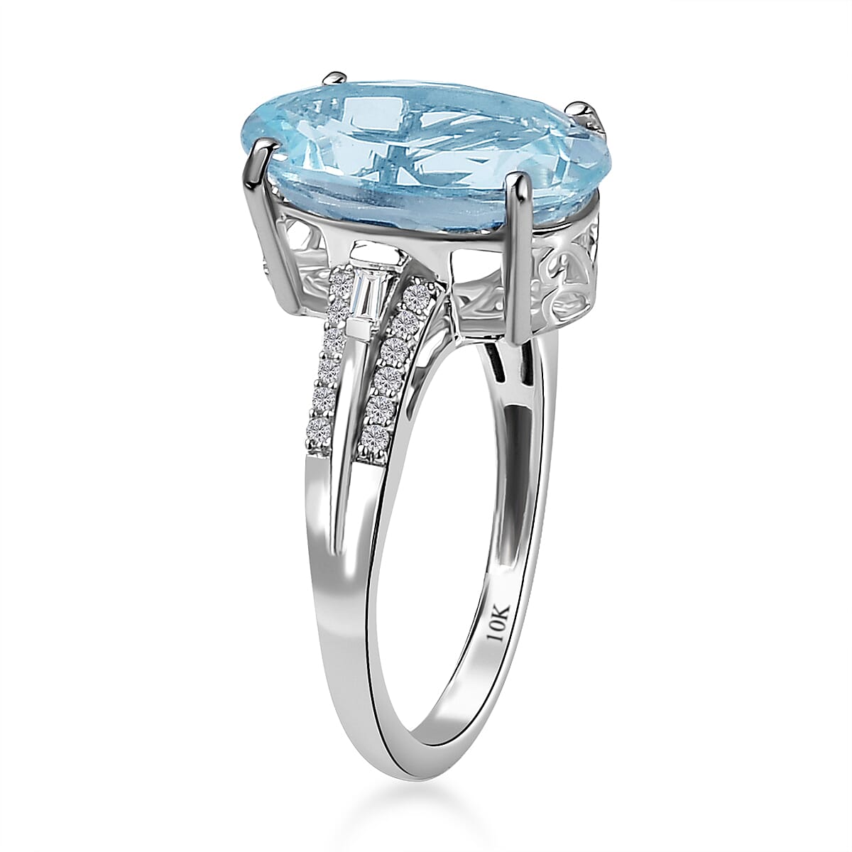 Luxoro 10K White Gold Premium Mangoro Aquamarine and G-H I3 Diamond Ring (Size 7.0) 5.15 ctw image number 3