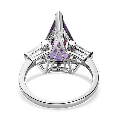 Fancy Cut Amethyst and Moissanite Ring in Platinum Over Sterling Silver (Size 10.0) 6.10 ctw