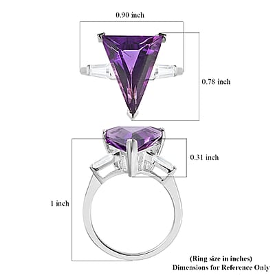 Fancy Cut Amethyst and Moissanite Ring in Platinum Over Sterling Silver (Size 10.0) 6.10 ctw