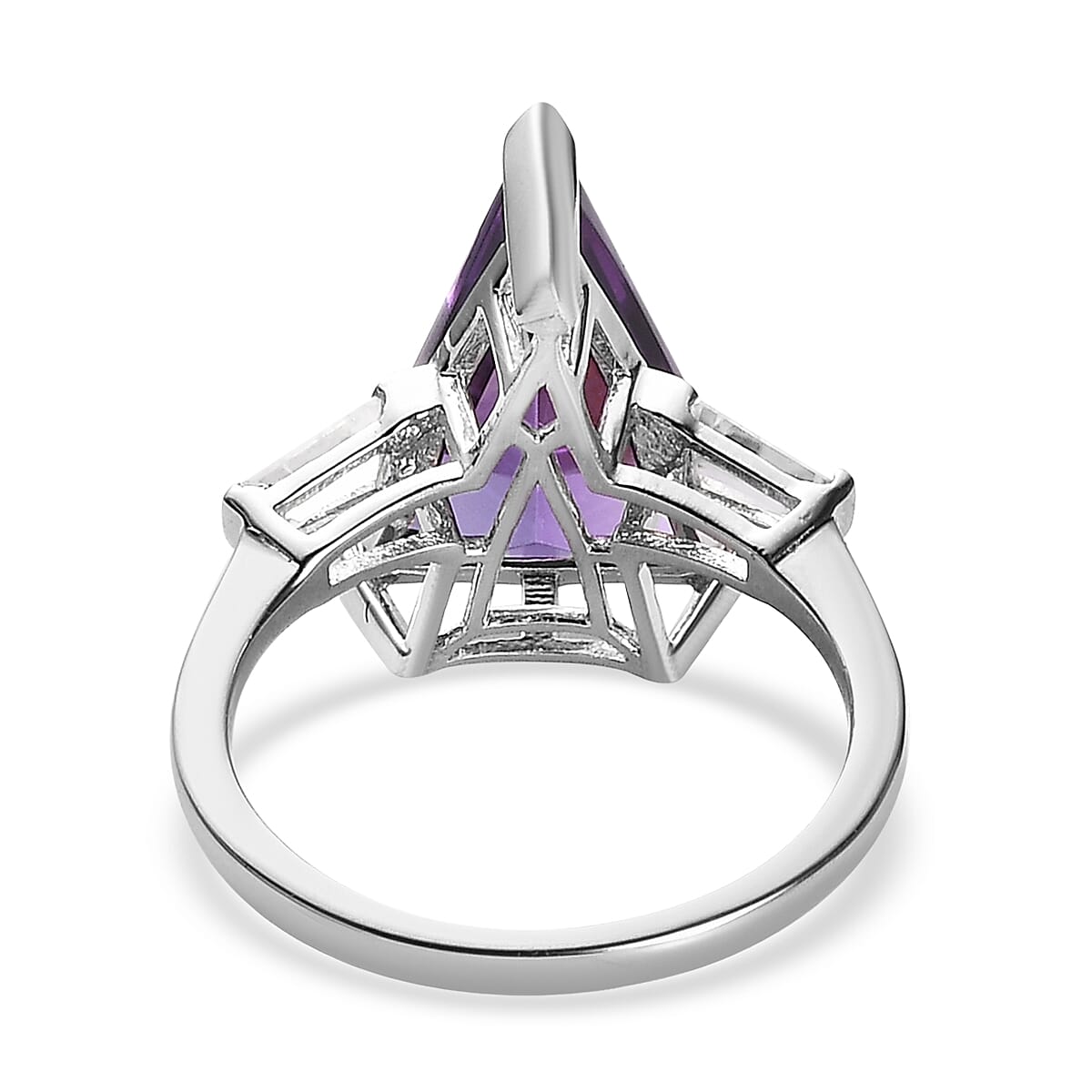 Fancy Cut Amethyst and Moissanite Ring in Platinum Over Sterling Silver (Size 11.0) 6.10 ctw image number 4