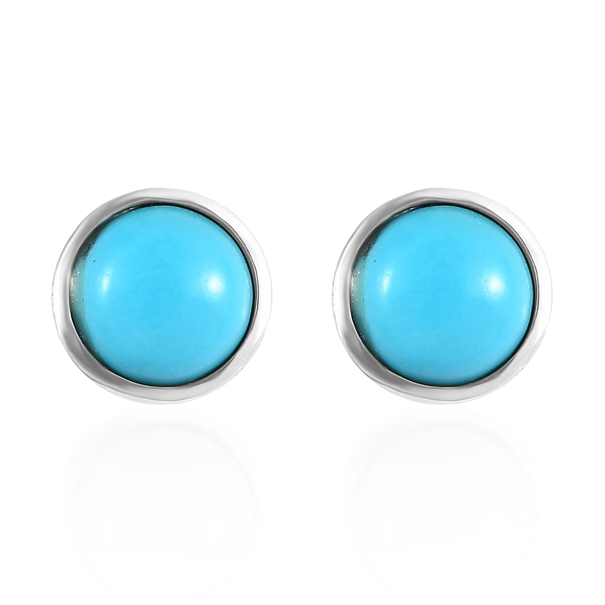 Premium Sleeping Beauty Turquoise Solitaire Stud Earrings in Platinum Over Sterling Silver 1.00 ctw
