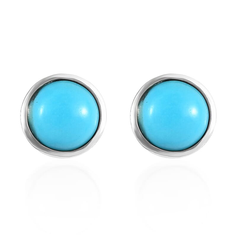 Premium Sleeping Beauty Turquoise Solitaire Stud Earrings in Platinum Over Sterling Silver 1.00 ctw