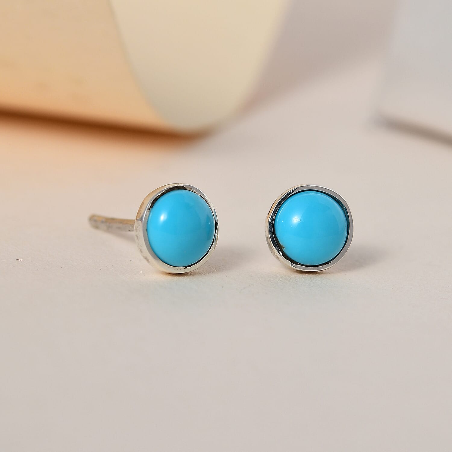 Premium Sleeping Beauty Turquoise Solitaire Stud Earrings in Platinum Over Sterling Silver 1.00 ctw