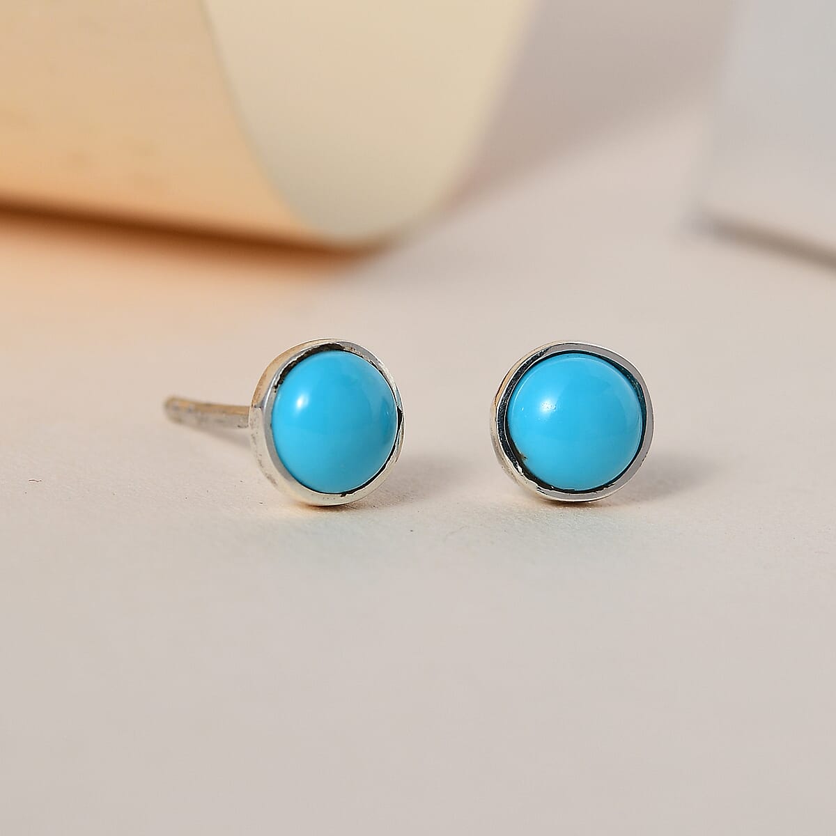 Premium American Natural Sleeping Beauty Turquoise Solitaire Stud Earrings in Platinum Over Sterling Silver 1.00 ctw image number 1