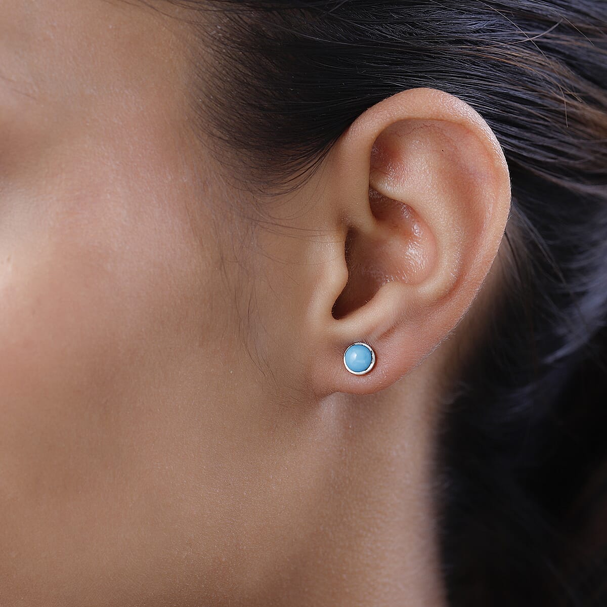 Premium American Natural Sleeping Beauty Turquoise Solitaire Stud Earrings in Platinum Over Sterling Silver 1.00 ctw image number 2