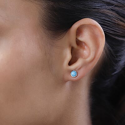 Premium Sleeping Beauty Turquoise Solitaire Stud Earrings in Platinum Over Sterling Silver 1.00 ctw