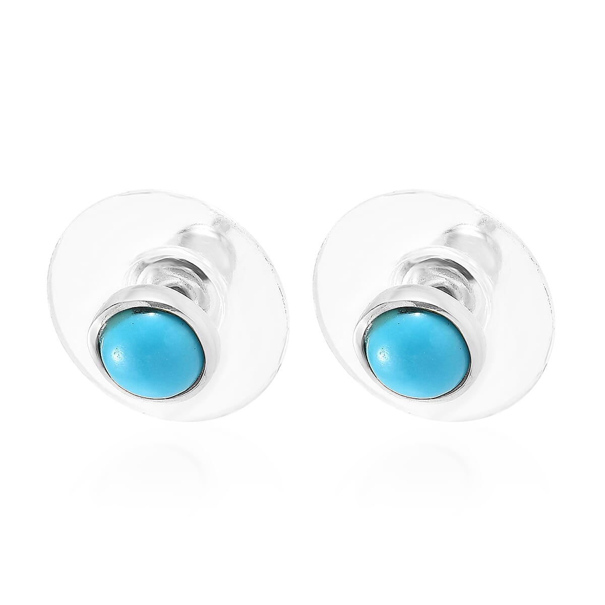 Premium American Natural Sleeping Beauty Turquoise Solitaire Stud Earrings in Platinum Over Sterling Silver 1.00 ctw image number 3