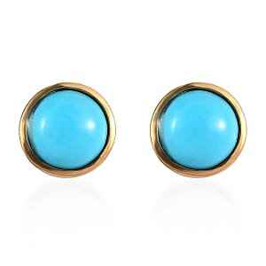 Premium Sleeping Beauty Turquoise Solitaire Stud Earrings in Vermeil Yellow Gold Over Sterling Silver 1.00 ctw