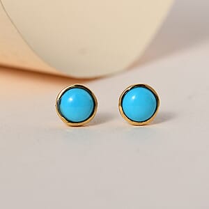 Premium Sleeping Beauty Turquoise Solitaire Stud Earrings in Vermeil Yellow Gold Over Sterling Silver 1.00 ctw