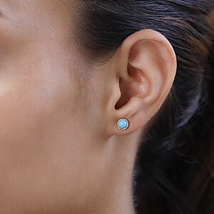 Premium Sleeping Beauty Turquoise Solitaire Stud Earrings in Vermeil Yellow Gold Over Sterling Silver 1.00 ctw