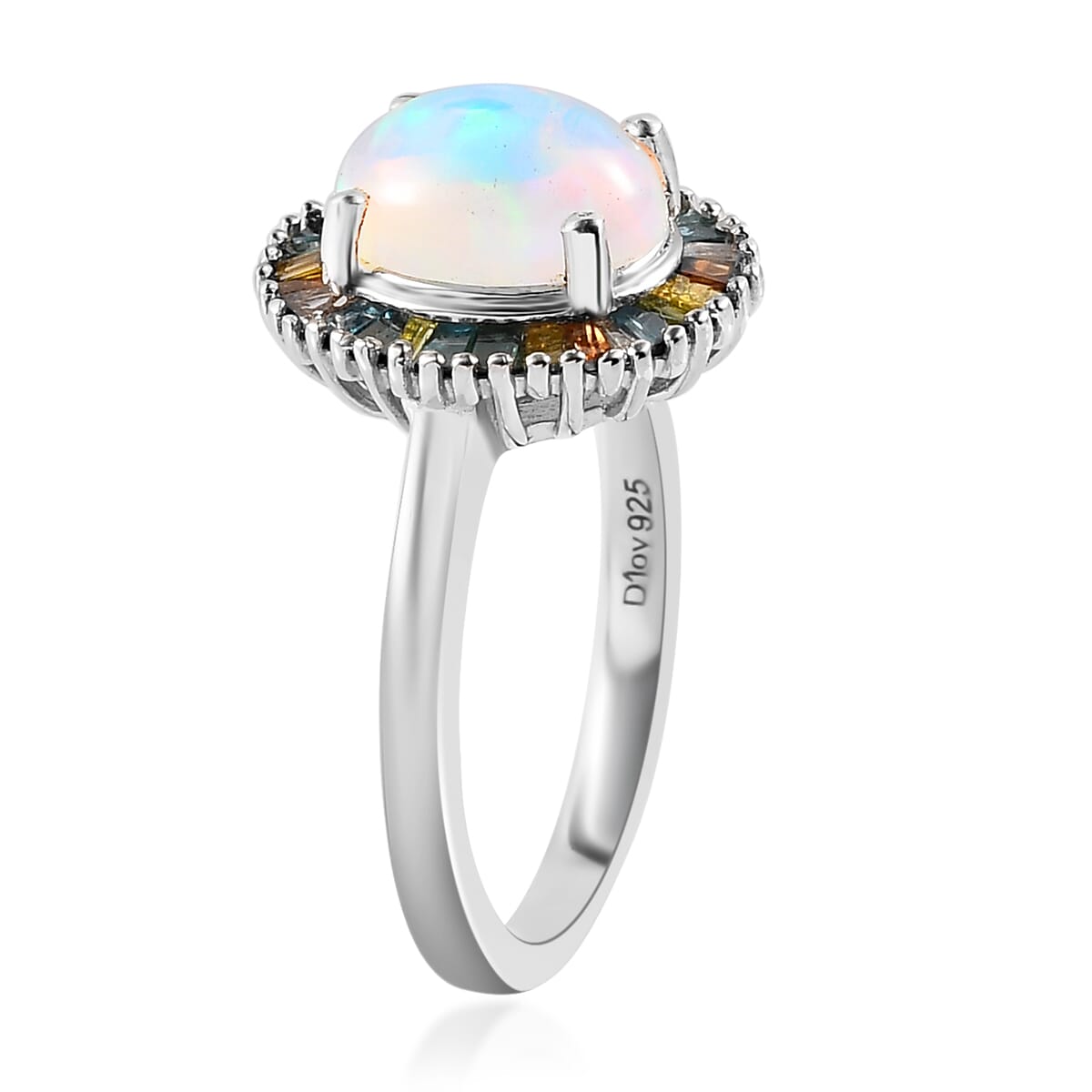 Premium Ethiopian Welo Opal and Multi Diamond Halo Ring in Platinum Over Sterling Silver 1.65 ctw image number 3