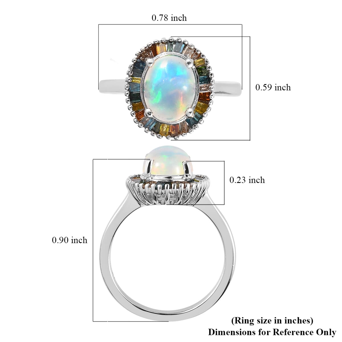 Premium Ethiopian Welo Opal and Multi Diamond Halo Ring in Platinum Over Sterling Silver 1.65 ctw image number 5