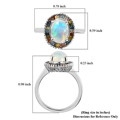 Premium Ethiopian Welo Opal and Multi Diamond Halo Ring in Platinum Over Sterling Silver (Size 10.0) 1.65 ctw
