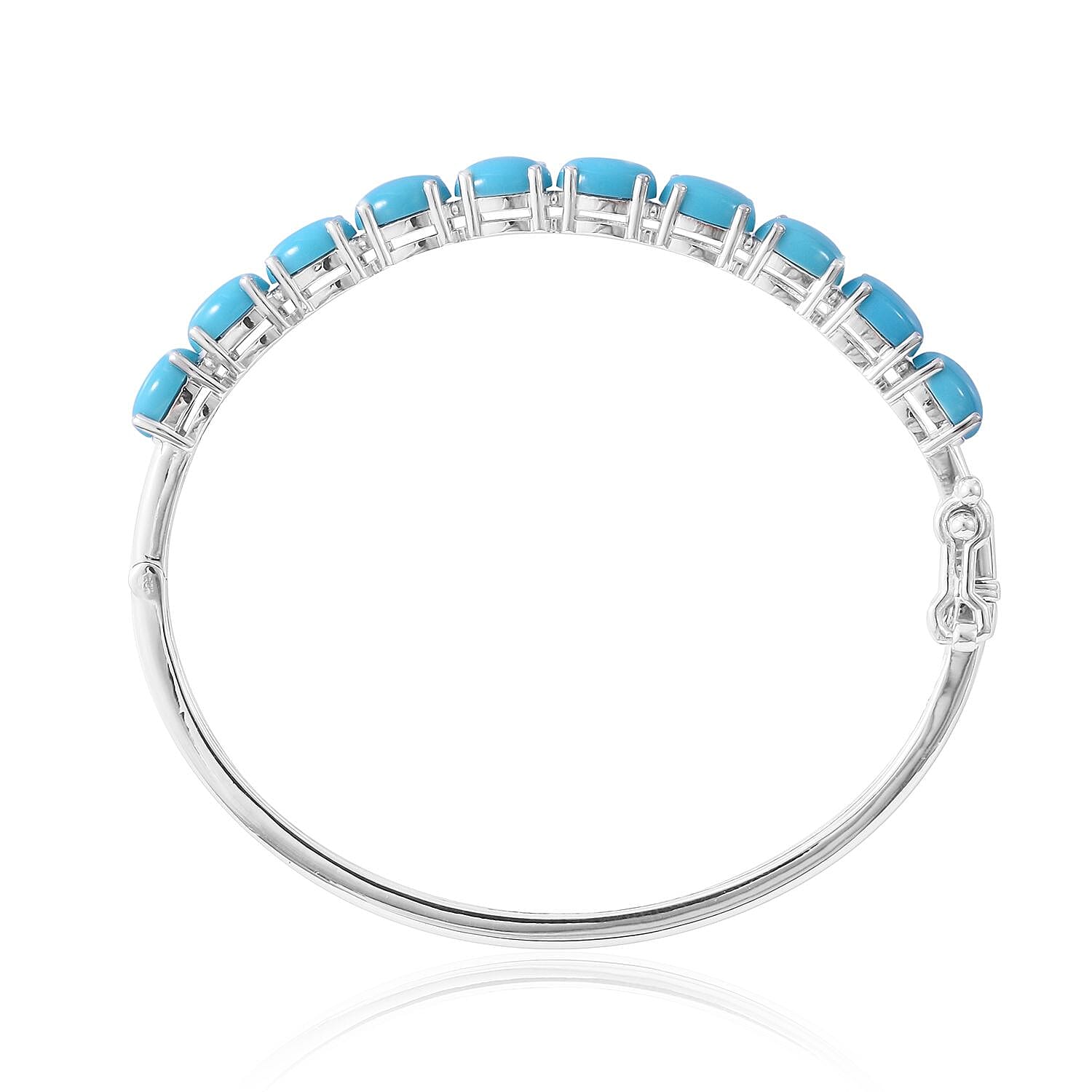 Premium Sleeping Beauty Turquoise Bangle Bracelet in Platinum Over Sterling Silver (6.50 In) 6.50 ctw