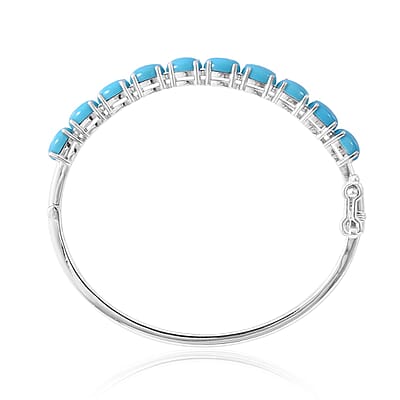 Premium Sleeping Beauty Turquoise Bangle Bracelet in Platinum Over Sterling Silver (6.50 In) 6.50 ctw