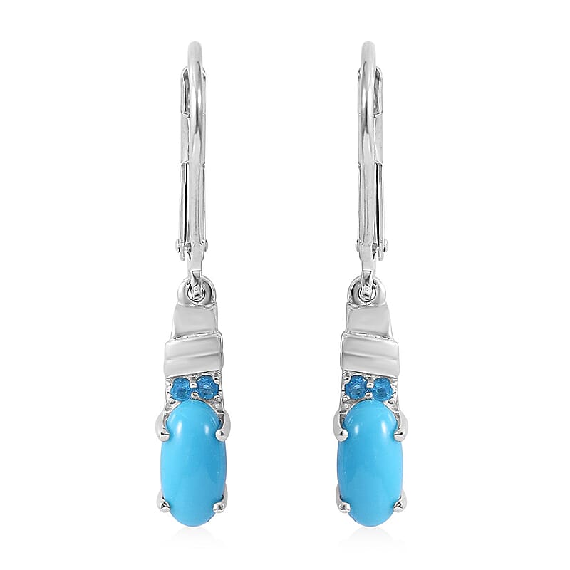 Sleeping Beauty Turquoise and Malgache Neon Apatite Dangle Earrings in Platinum Over Sterling Silver 1.35 ctw
