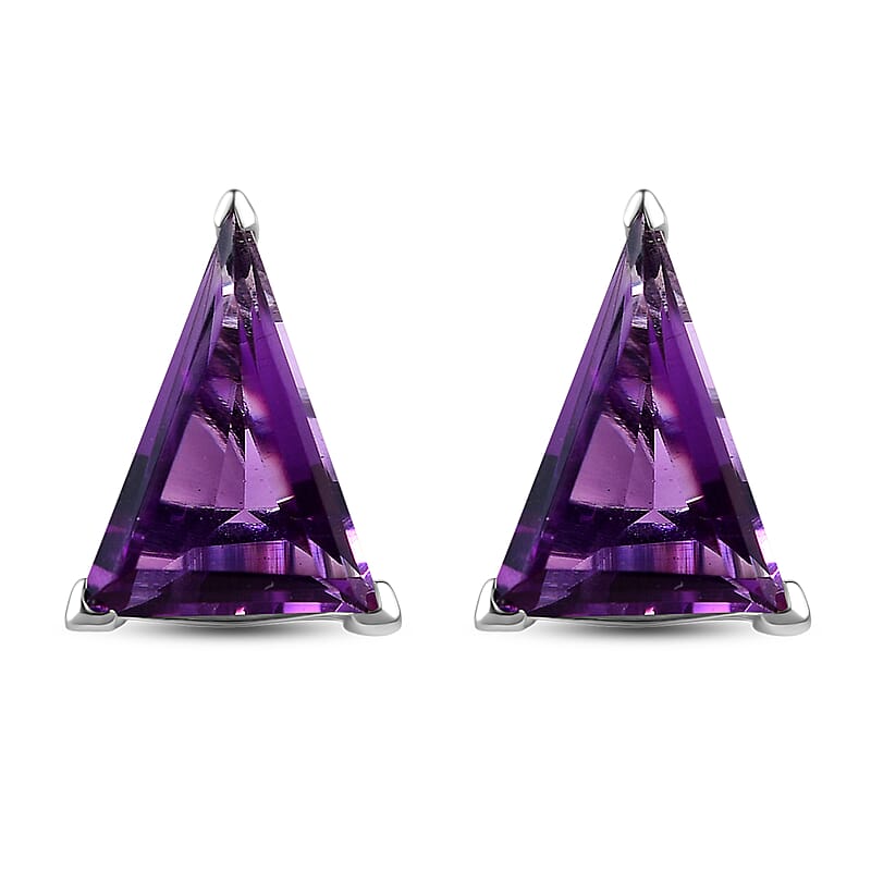 Amethyst Earrings, Solitaire Stud Earrings, Sterling Silver Earrings, Trillion Earrings, Solitaire Earrings, Amethyst Studs 10.00 ctw