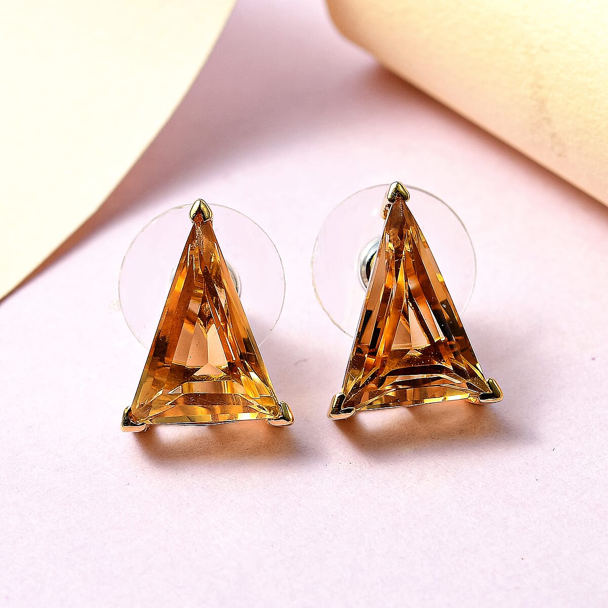 Brazilian Citrine Earrings, Solitaire Stud Earrings, Sterling Silver Earrings, Trillion Earrings, Solitaire Earrings, Citrine Studs 10.00 ctw image number 1