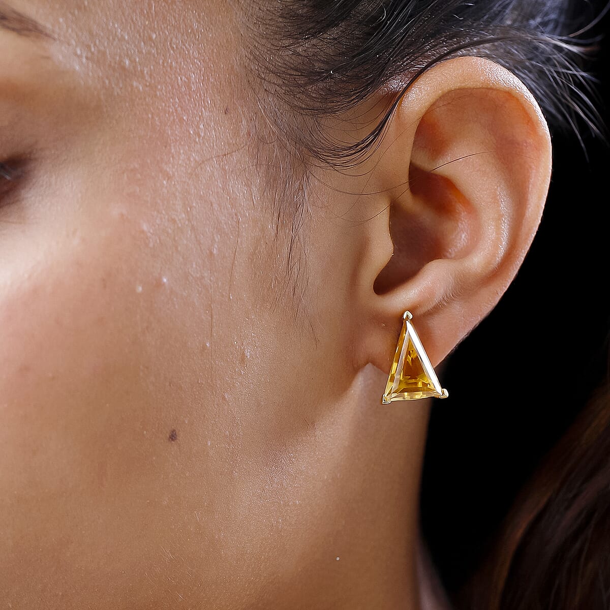 Brazilian Citrine Earrings, Solitaire Stud Earrings, Sterling Silver Earrings, Trillion Earrings, Solitaire Earrings, Citrine Studs 10.00 ctw image number 2