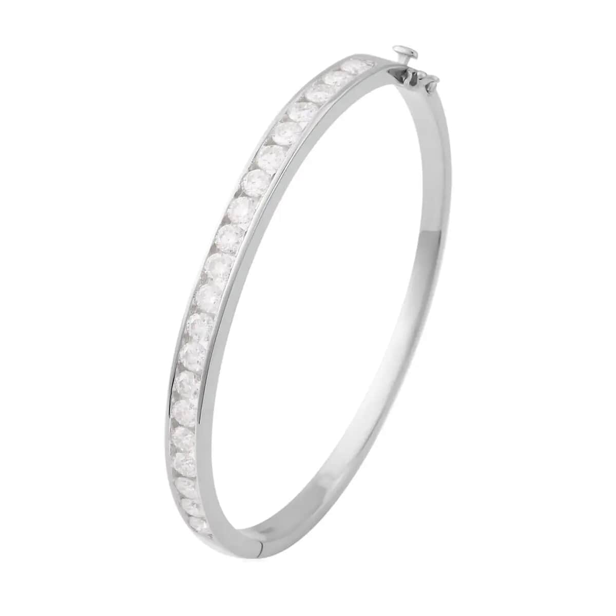 Moissanite Bangle Bracelet in Rhodium Over Sterling Silver (6.50 In) 4.15 ctw image number 0