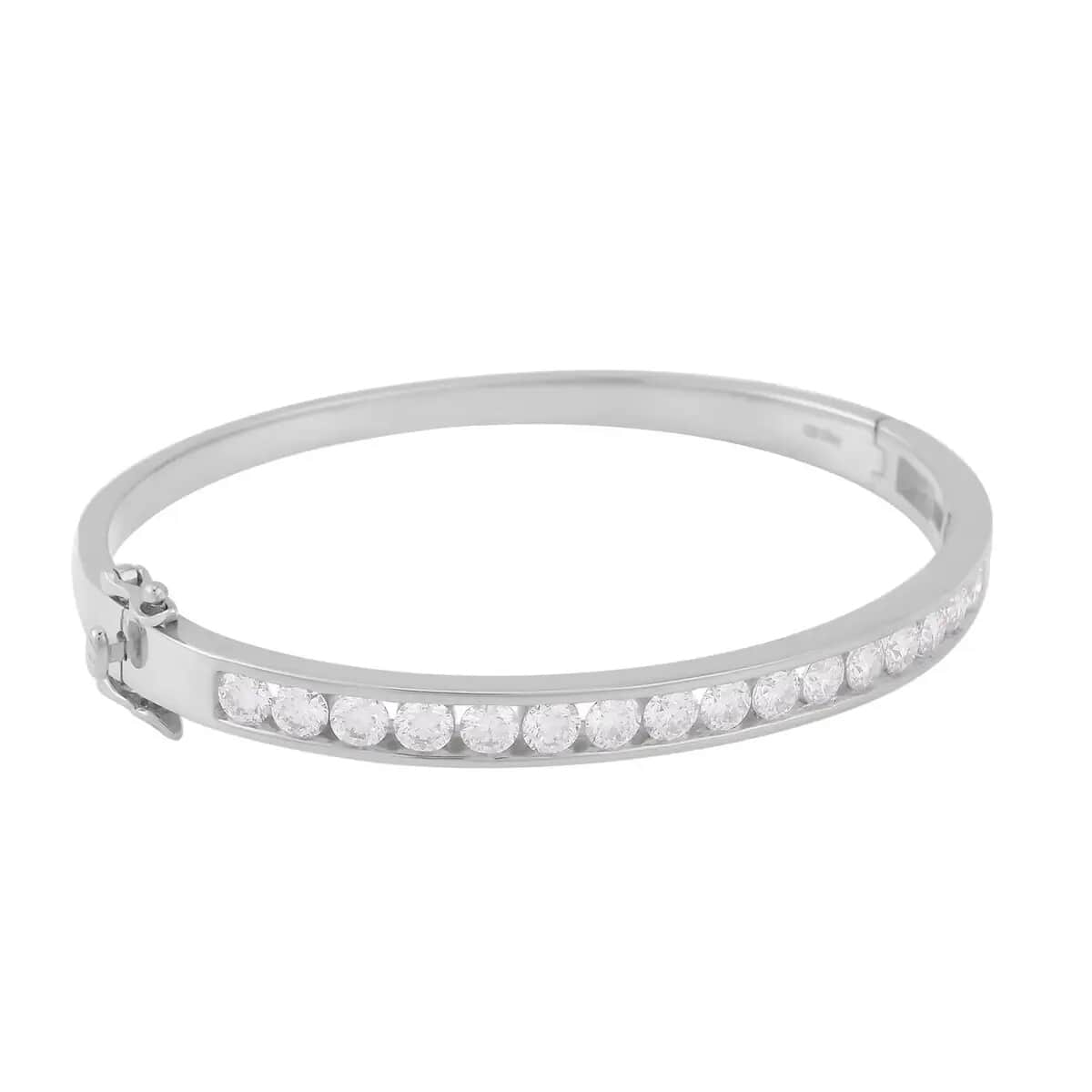 Moissanite Bangle Bracelet in Rhodium Over Sterling Silver (6.50 In) 4.15 ctw image number 4