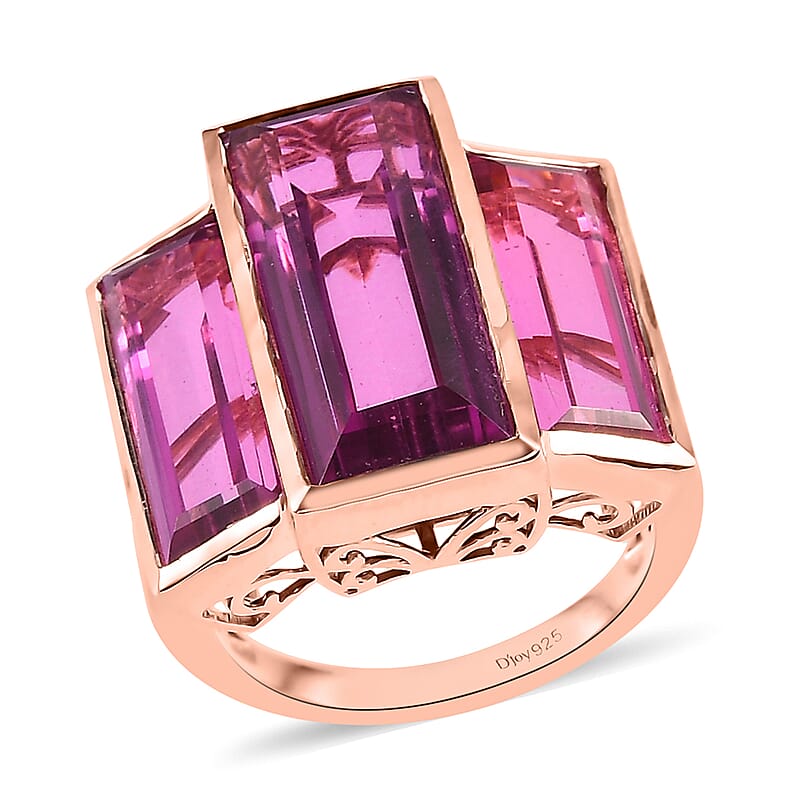 African Lilac Quartz (Triplet) 3 Stone Ring in Vermeil Rose Gold Over Sterling Silver (Size 10.0) 18.50 ctw