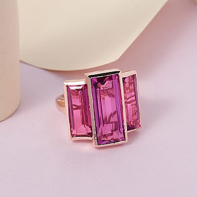 African Lilac Quartz (Triplet) 3 Stone Ring in Vermeil Rose Gold Over Sterling Silver (Size 10.0) 18.50 ctw