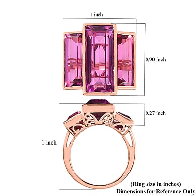 African Lilac Quartz (Triplet) 3 Stone Ring in Vermeil Rose Gold Over Sterling Silver (Size 10.0) 18.50 ctw
