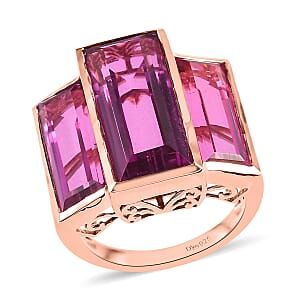 African Lilac Quartz (Triplet) 3 Stone Ring in Vermeil Rose Gold Over Sterling Silver (Size 7.0) 18.50 ctw