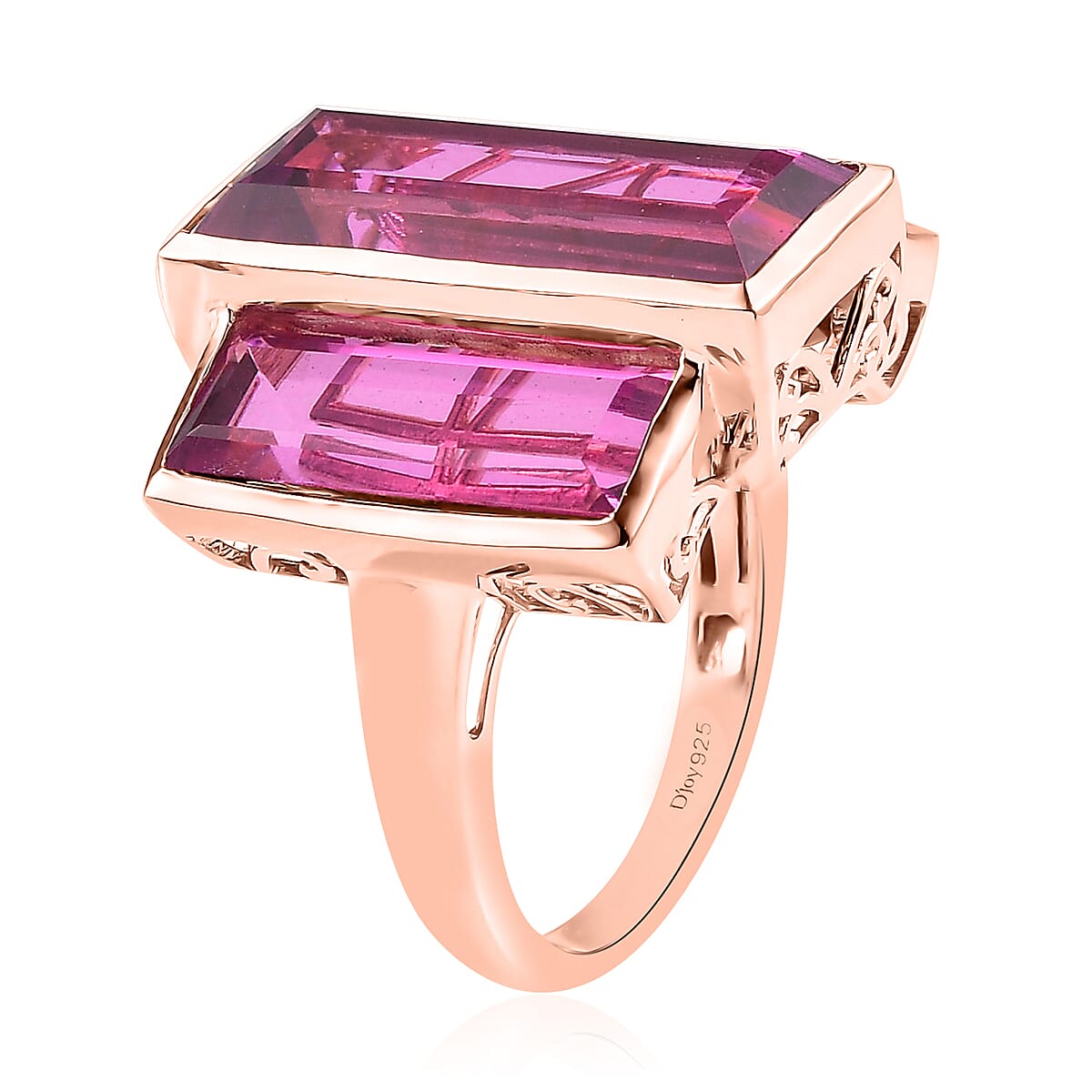 African Lilac Quartz (Triplet) 3 Stone Ring in Vermeil Rose Gold Over Sterling Silver (Size 7.0) 18.50 ctw image number 3