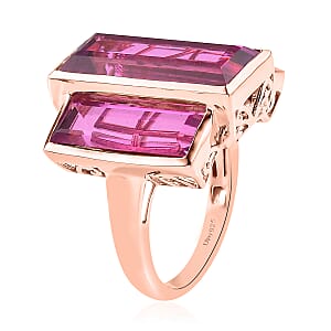 African Lilac Quartz (Triplet) 3 Stone Ring in Vermeil Rose Gold Over Sterling Silver (Size 7.0) 18.50 ctw